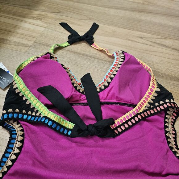 Bar III Size XL Be-Weave It Cut Out Maillot One Piece Swimsuit Black NWT $88 - Picture 6 of 9